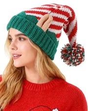 Christmas Knitted Elf Hats with Ears for Adults Elf Beanie for Adults