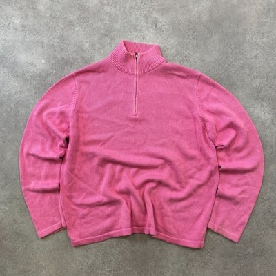 L.L.Bean Pullover Damen Large 1/4 Quarter Zip Baumwolle Grobstrick Pulli, Rosa