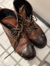 Dolce&Gabbana Men 9.0US Brown Leather Boots Mid Cut Distressed look Luxury Italy