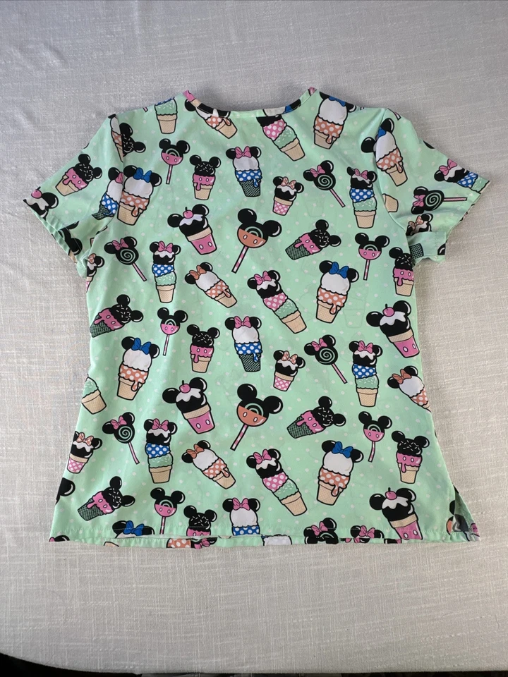Blusa Médica Disney Mickey Mouse Minnie Mouse Cono de Helado Verano Verde Como Nueva Talla L Foto 2 de 4