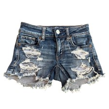 American Eagle Cut Off Jean Shorts Size 00 Super Stretch Midi Destroyed