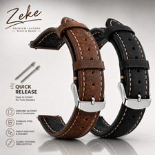 18mm 20mm 22mm Classic Genuine Leather Watch Band Strap Quick Release Wristband