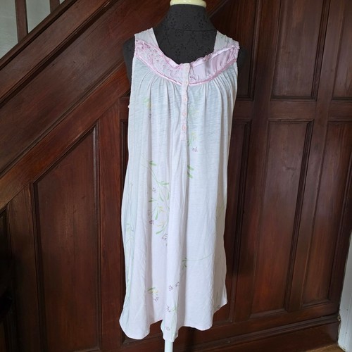 Pink Candy Floral Embroidered Lace Trim Sleeveless Nightgown L Cotton Blend