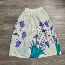 Vintage Womens 80s Thin White Floral Abstract Lily Long Skirt Sz. 5