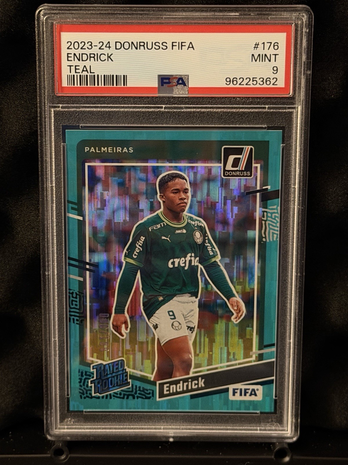 Endrick RC 2023 Donruss FIFA Teal Parallel Rated Rookie /199 Palmeiras PSA 9