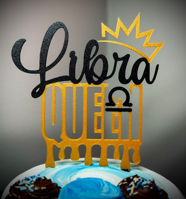 Cake Topper: Libra Queen BLACK/GOLD, Libra Season, Birthday, Party,  Cake Decor