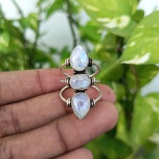 Vintage Moonstone 925 Sterling Silver Band Statement Handmade Ring All Size