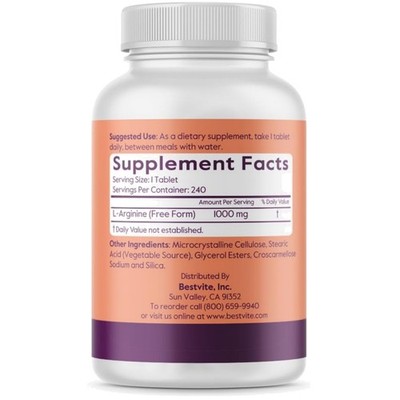 L-Arginine 1000mg Tablets x 480 - Nitric Oxide Boost
