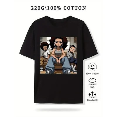 Boondocks Style Anime Graphic Black Girl Huey Riley Freeman Urban Retro T-Shirt