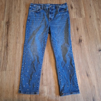 ana A New Approach Womens 14 Studs High Rise Straight Leg Jeans Blue Medium Wash