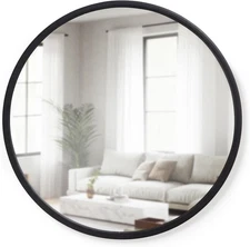 Hub Round Wall Mirror with Rubber Frame, Modern Style for Bathroom, Entryway, Li