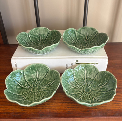 4 San Raphael Bordallo Pinheiro Small 4.75'' Fruit Bowl Cabbage Leaf Green Vtg