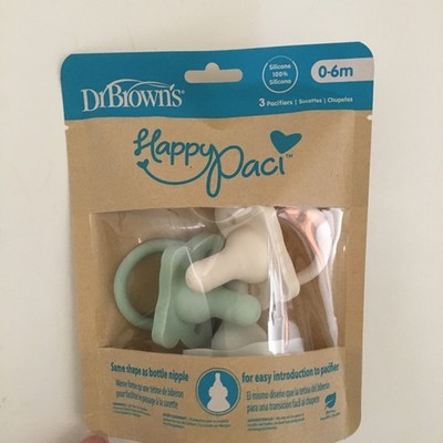 NEW Dr Brown's Happy Paci Pack of 3 Silicone Pacifiers Baby 0-6m