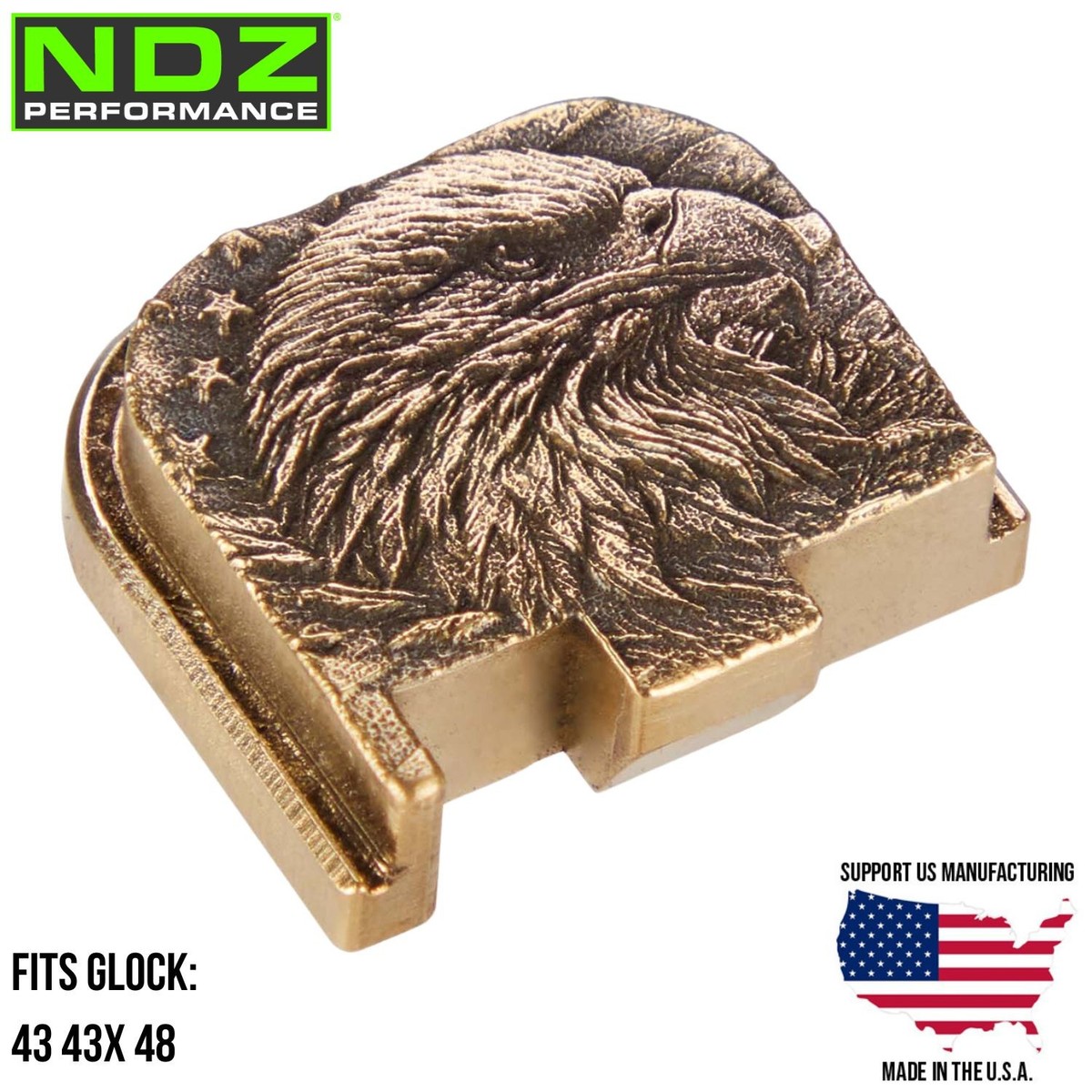 NDZ Brass 3D Glock 43 43X 48 Engraved Eagle US Flag Slide Cover