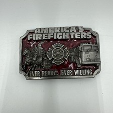 Vintage 1983 Siskiyou America's Firefighters Ever Ready Ever Willing Belt Buckle
