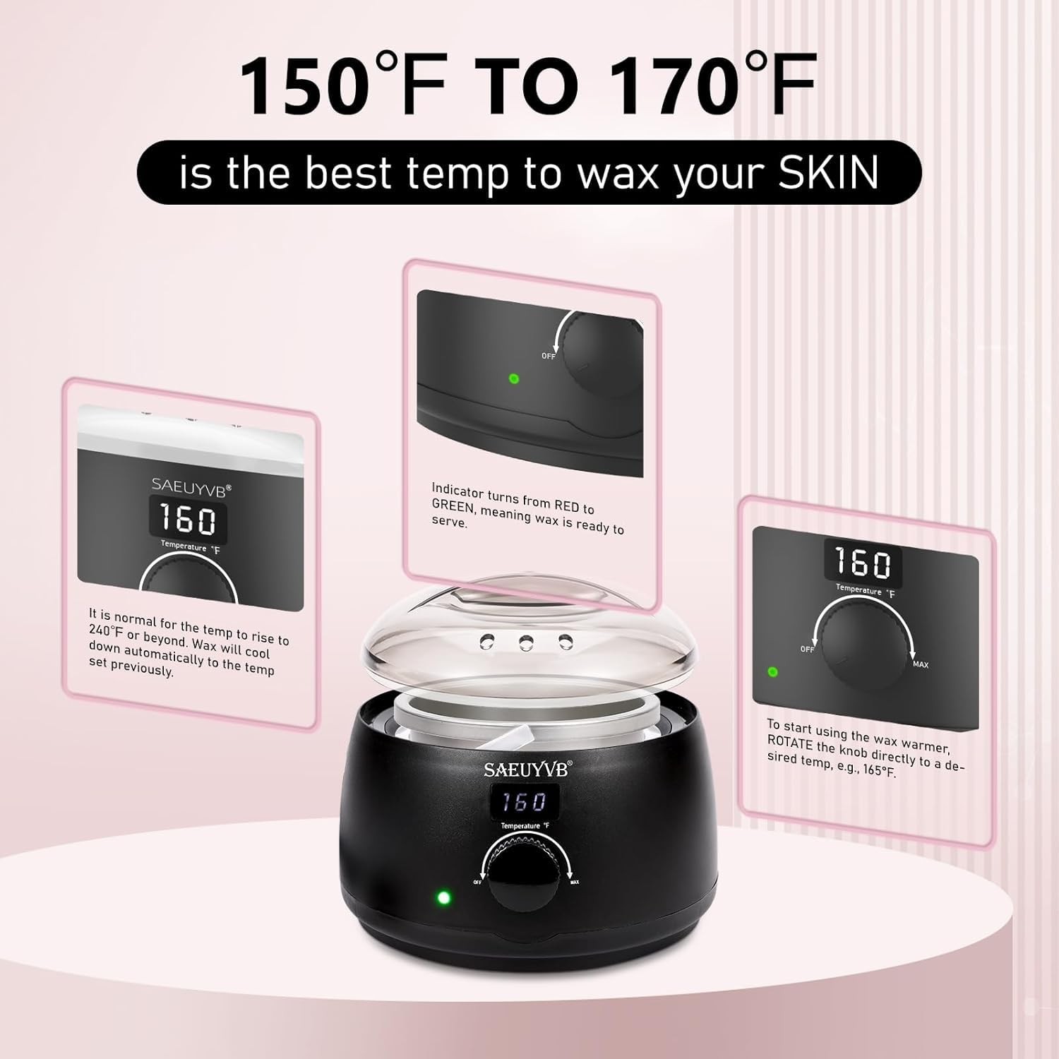 SAEUYVB Professional Digital Wax Warmer with Lid and 16oz Pot for Hair Remova...