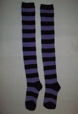 Tween girls striped thigh high socks purple  black nip