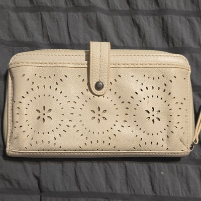 The Sak Beige Zip-Around Floral Wallet w/ Zipper Accent, Credit Card Slots