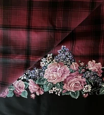 Vintage 1994 Daisy Kingdom Rose / Maroon Plaid Single Border Cotton - 9 yards