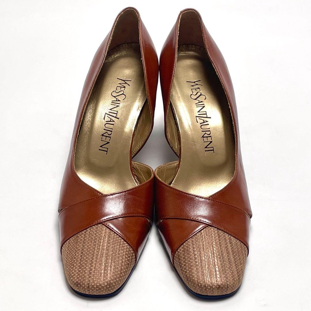 Decolte Yves Saint Laurent YSL tacco EU 34 5 pelle marrone punta quadrata 101495K Autentiche