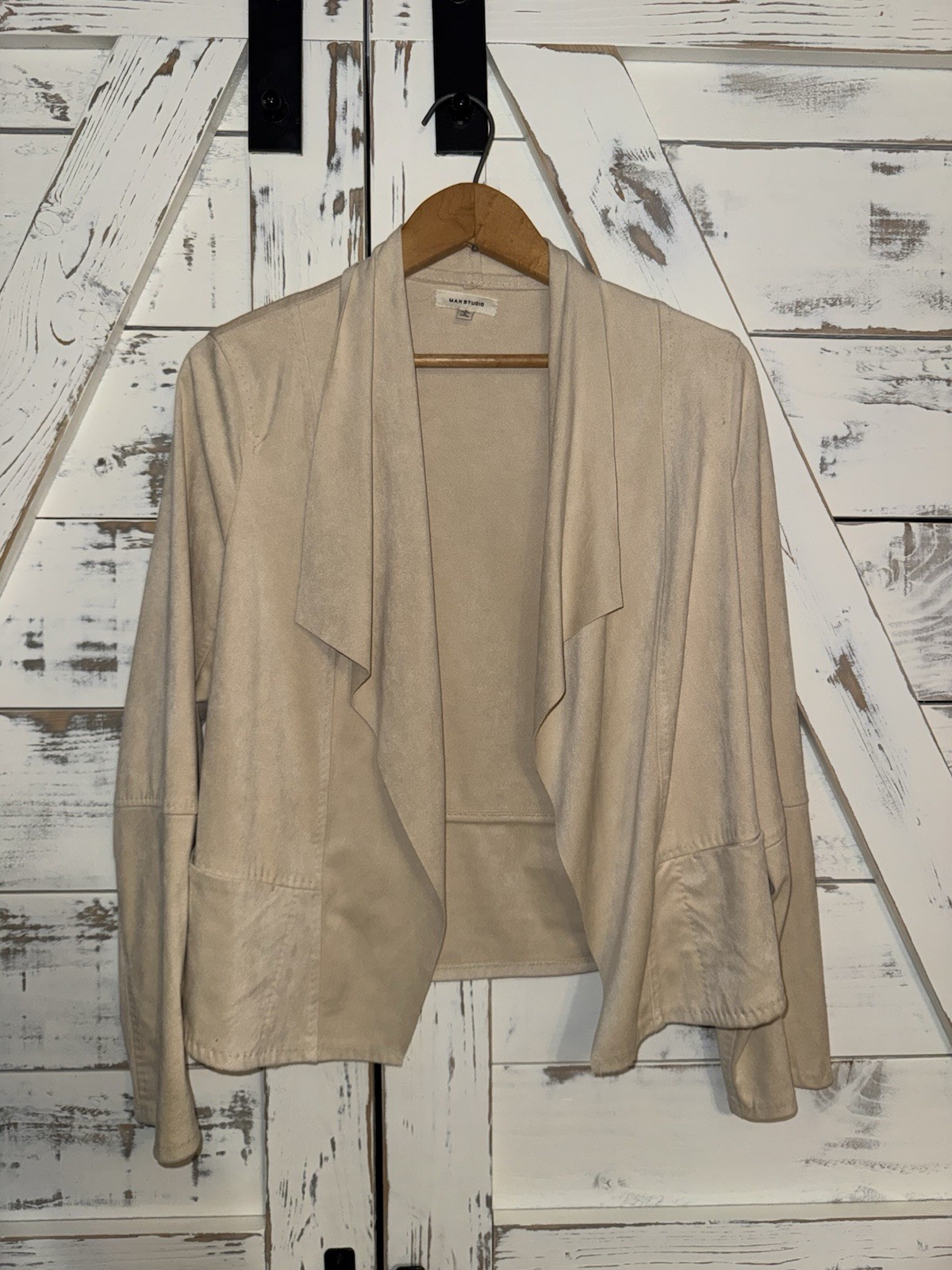 Max Studio Cream Open Front Drape Jacket Faux Sue… - image 1