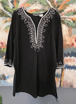 Chelsea Studio Tunic Top Sz 1X Women's Embroidery Sequins Boho Long Length 