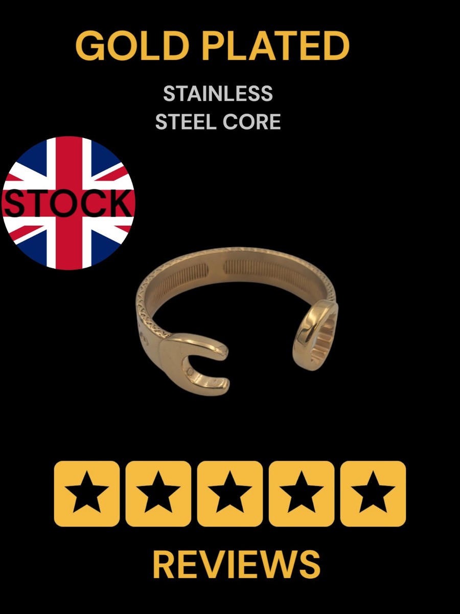 Gold Plated Stainless Steel Core Spanner Bangle Bracelet Bling