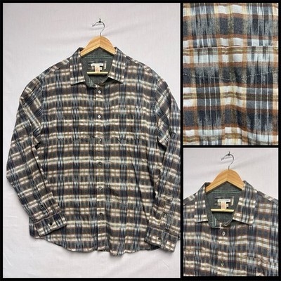 Carbon 2 Cobalt Men s Linen Blend Plaid Camp Shirt Button Up Large 