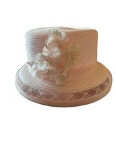 Pink Church Hat With Pink Flowers And Lattice Style Brim