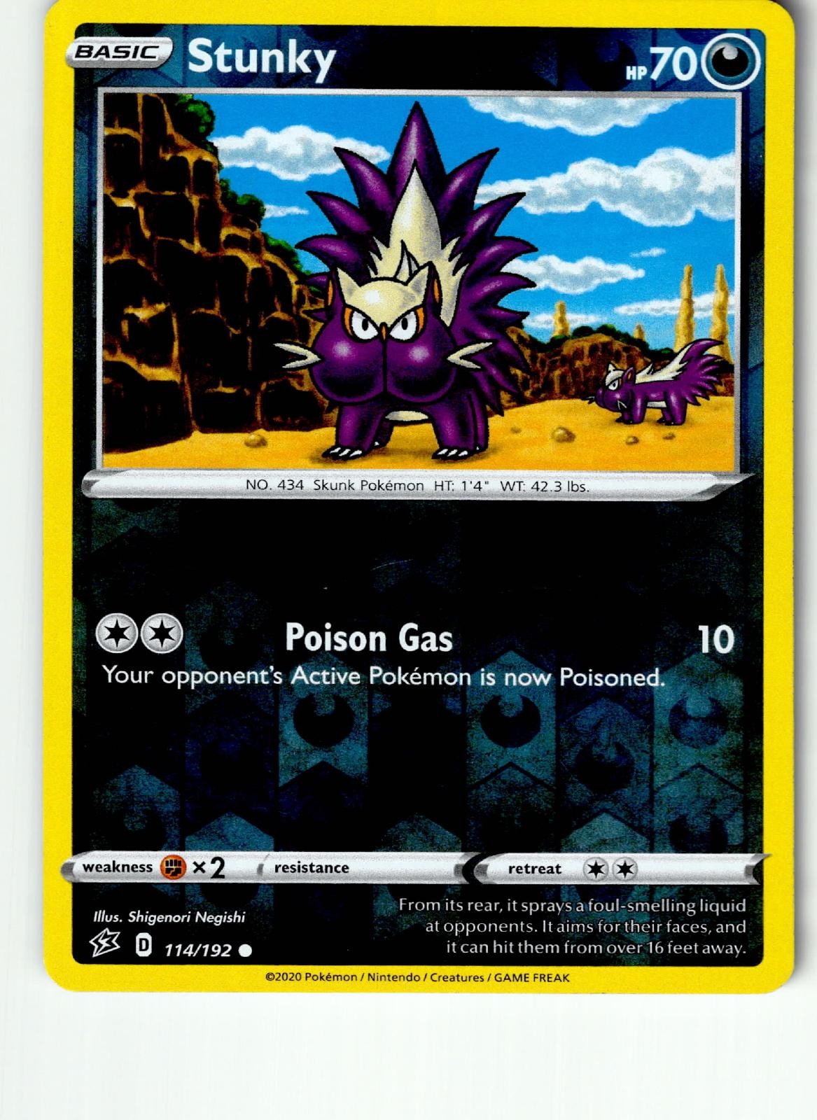 Stunky 114/192 Common Rebel Clash Pokemon Reverse Holo Lightly Played
