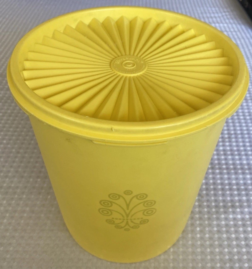Vintage 60s/70s Tupperware Yellow Servalier Plastic Canister With
