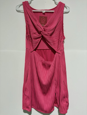 NWT Verdusa Hot Pink Plisse Twist Front Cut Out Mini Dress Women's XL