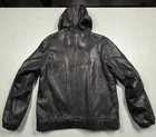 Black Genuine Leather Hoodie Jacket / Hooded Coat Diamond Quilt Lined IZZI Sz: L