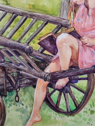 Read, Original Watercolor painting,Contemporary, Size 10"x12.8",2023,US - Picture 4 of 8