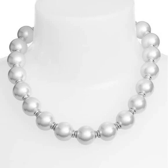Kate Spade New York pearls of wisdom necklace silver grey pave crystals   - Image 3 of 4