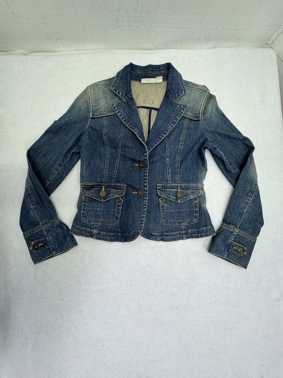 DKNY Denim Jacket Button Distressed Medium Woman’… - image 1