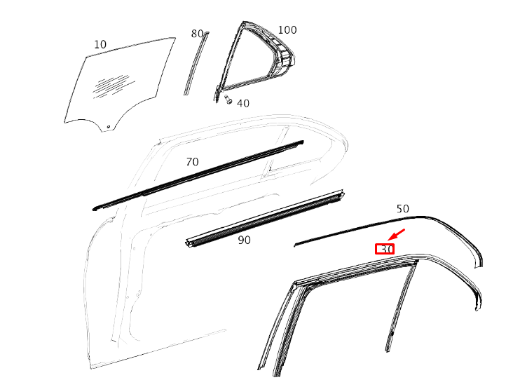MERCEDES-BENZ GLE W167 Fensterführungsschiene hinten rechts A1677357400