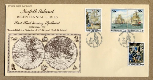 AUSTRALIA, NORFOLK ISLAND Siries, First Fleet Leaves Spithead. May 13, 1987 FDC