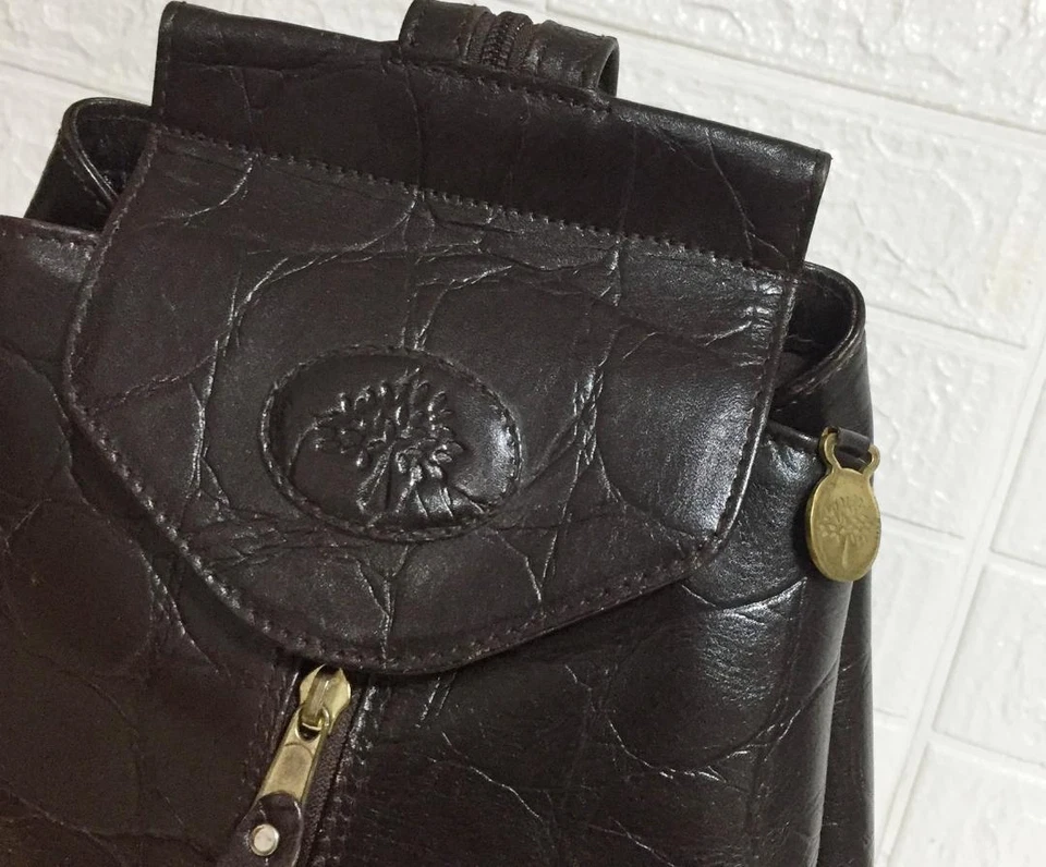 Auténtico bolso mochila de hombro Mulberry de cuero genuino de 2 vías marrón oscuro Foto 4 de 4