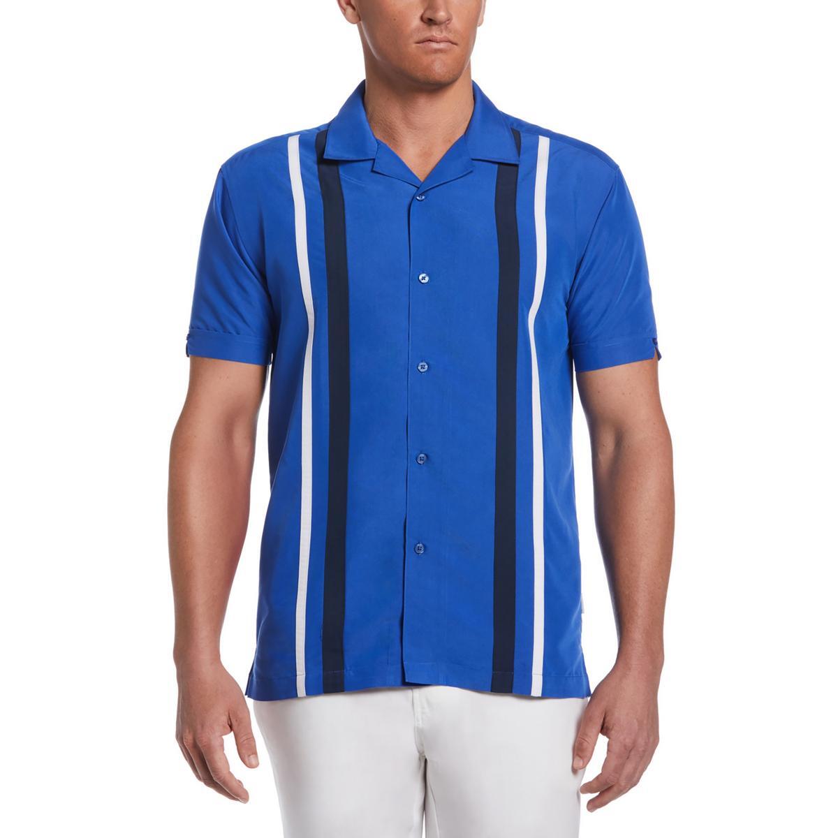 Мужская синяя тканая рубашка Cubavera Camp на пуговицах с коротким рукавом L BHFO 2771 3890₽