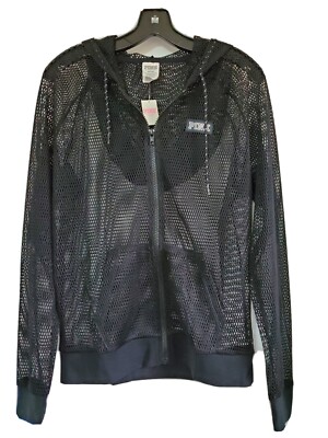 Victorias Secret Pink Mesh Full Zip Hoodie Black M NWT