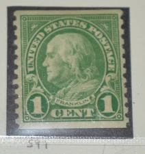 Scott #597, M/VF/NH, Wash. Green, 1 cent, perf 10 Vertically 1916