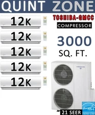60,000 BTU 5 Zone Ductless Mini Split Air Conditioner - Heat Pump: 12k x 5 BTU
