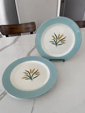 4 Vtg International DS Co Alliance Ohio Turquoise Wheat 1950's 10” Dinner Plates