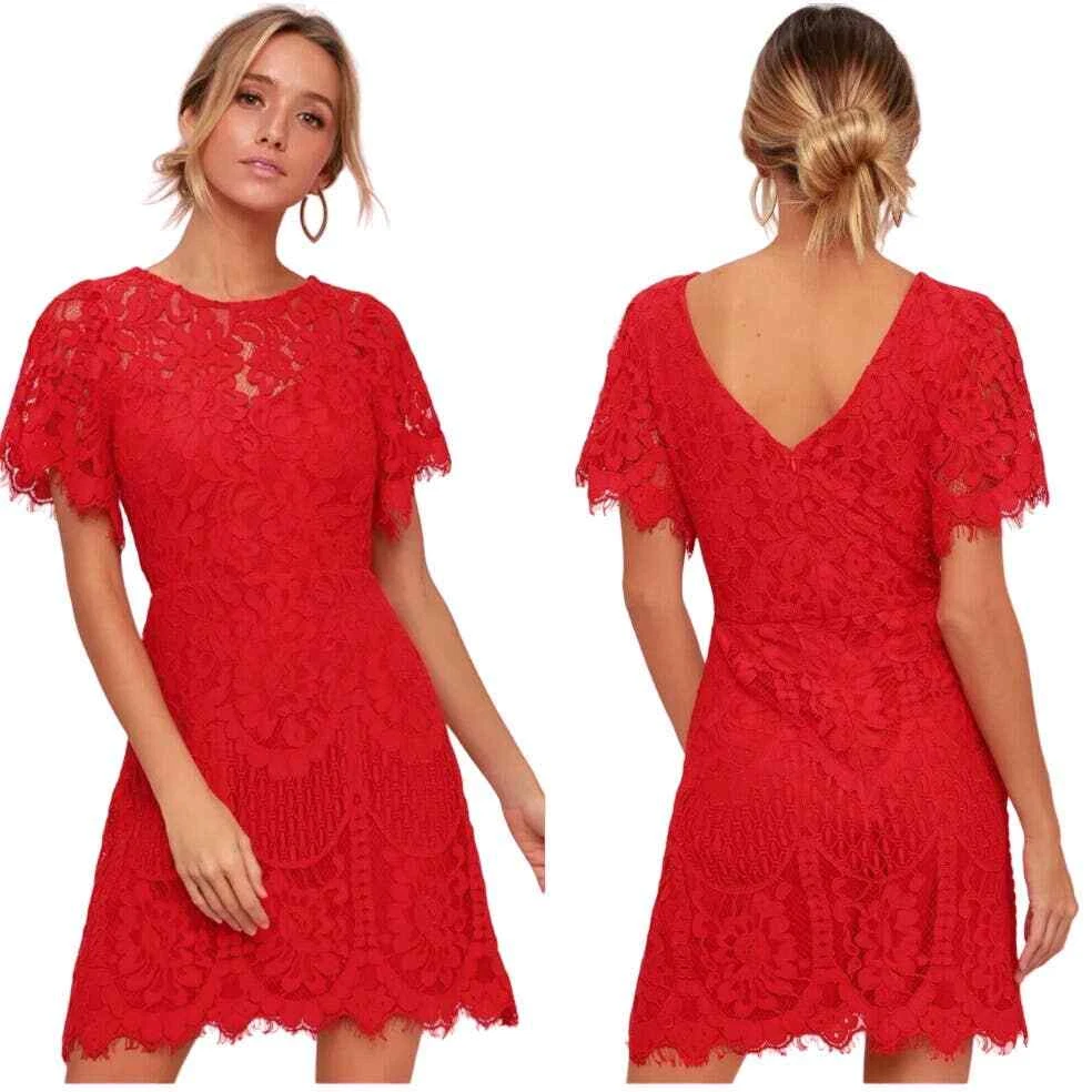 VALENTINO Mini abito da cocktail nuovo con etichette Lulus Pearson rosso pizzo maniche corte taglia small