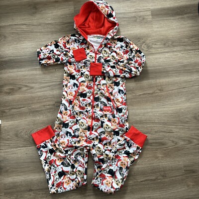Tipsy Elves Zip Up One PC Men s Size Large Cats Santa Hats Pajamas Zip Pockets