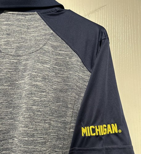 Camicia uomo Majestic blu taglia media polo Michigan Wolverines manica corta - Foto 5 di 6