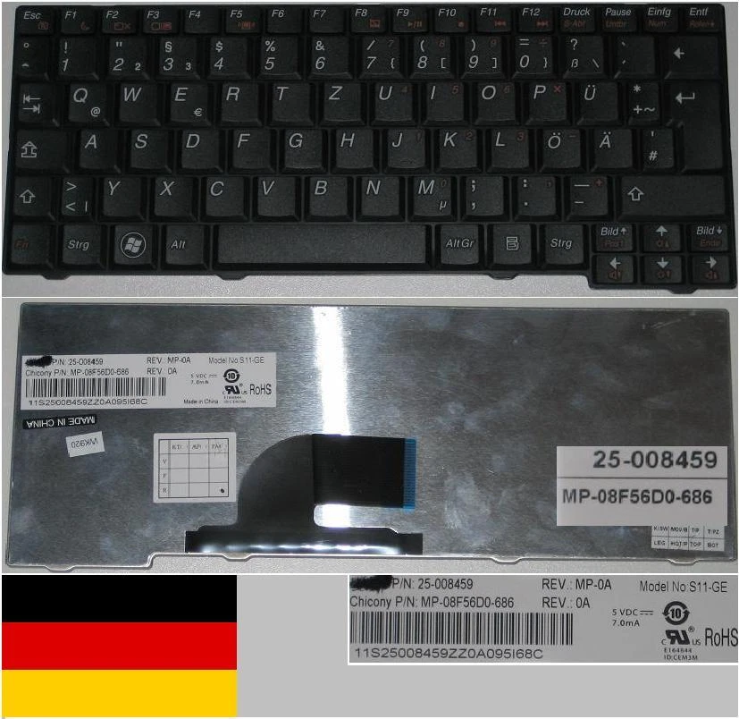 CLAVIER QWERTZ ALLEMAND LENOVO S9 S10 S11-GE 25-008459 MP-08F566D0-686 Noir - Photo 1/1