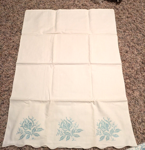 Juego De Colección De 2 Fundas De Almohada Bordadas Punto De Cruz A Juego Flor De Cebolla Azul - Imagen 2 de 3