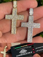 MOISSANITE Real 925 Silver 14k Gold Plated Cross Pendant Iced Pass Tester HipHop